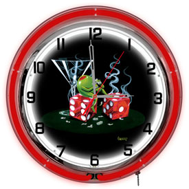 Michael Godard Sittin On Seven Neon Clock 18", GODNC18-11